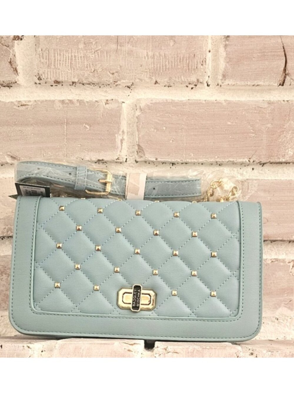 Badgley Mischka BM-4061 Light Blue Square Stud Crossbody Bag